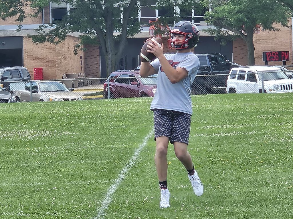 Central football players concentrated on fundamentals during a one-hour practice on Monday. -- TODD SOMMERFELDT PHOTO