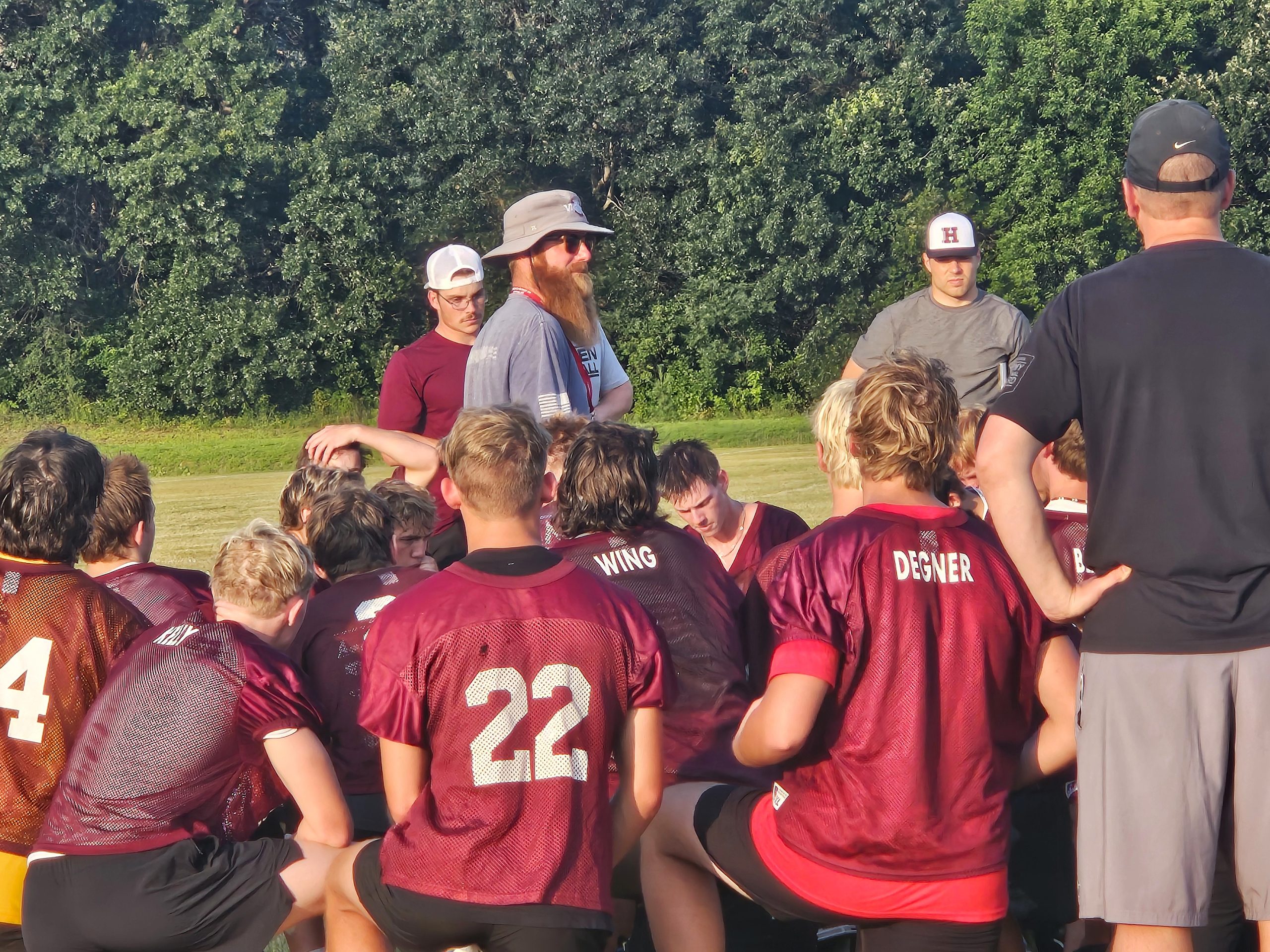 Holmen football coach Travis Kowalski talks to his team during a practice. -- TODD SOMMERFELDT PHOTO
