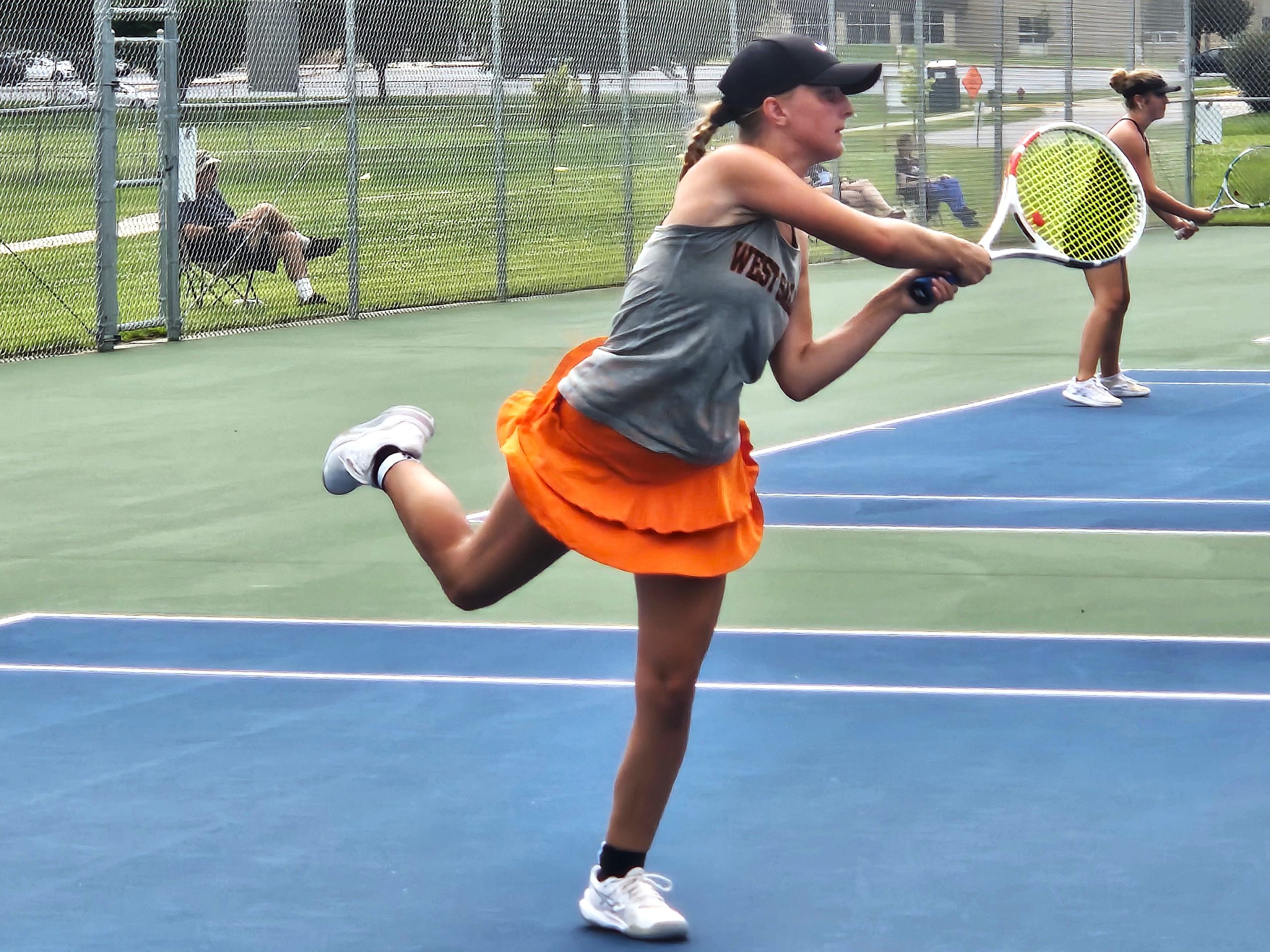 West Salem's Kendall Johnson returns a shot during a No. 1 singles match against Holmen. -- TODD SOMMERFELDT PHOTO