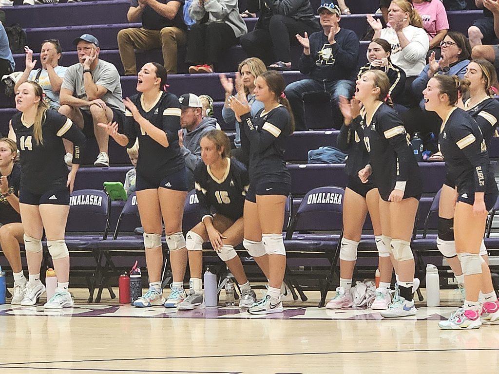 Players on the Aquinas bench cheer on teammates during Tuesday's MVC matchup at Onalaska. -- TODD SOMMERFELDT PHOTO