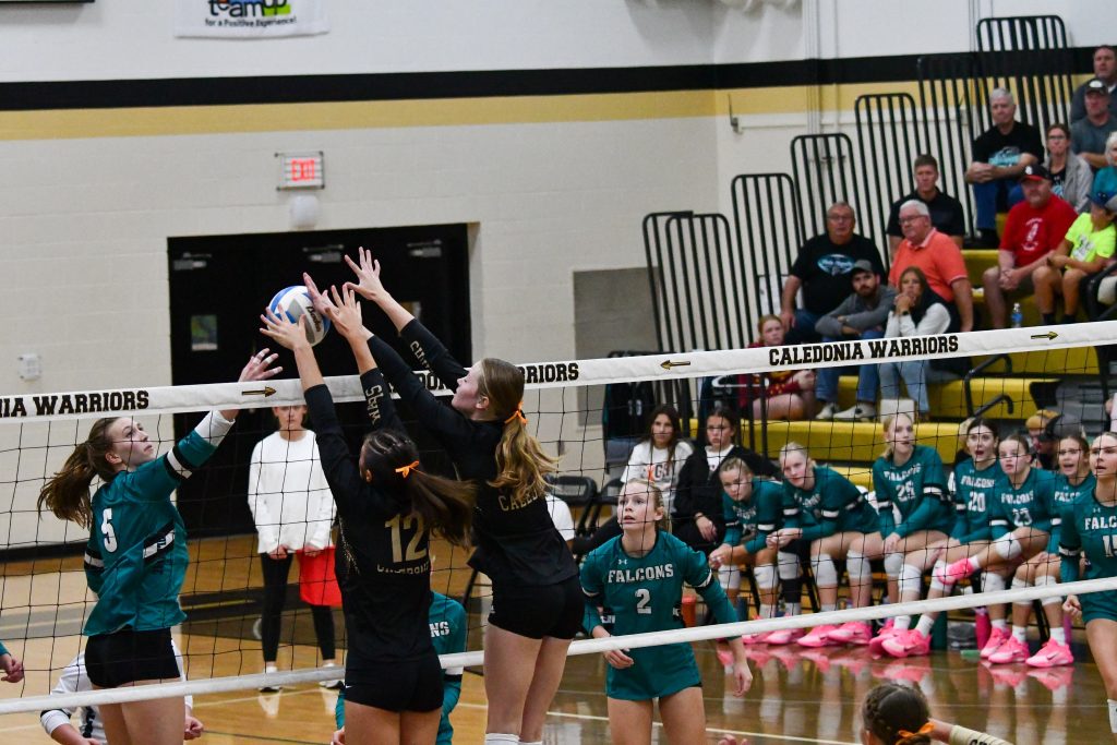 Caledonia blockers stuff an attempt by Fillmore Central. -- SUBMITTED PHOTO