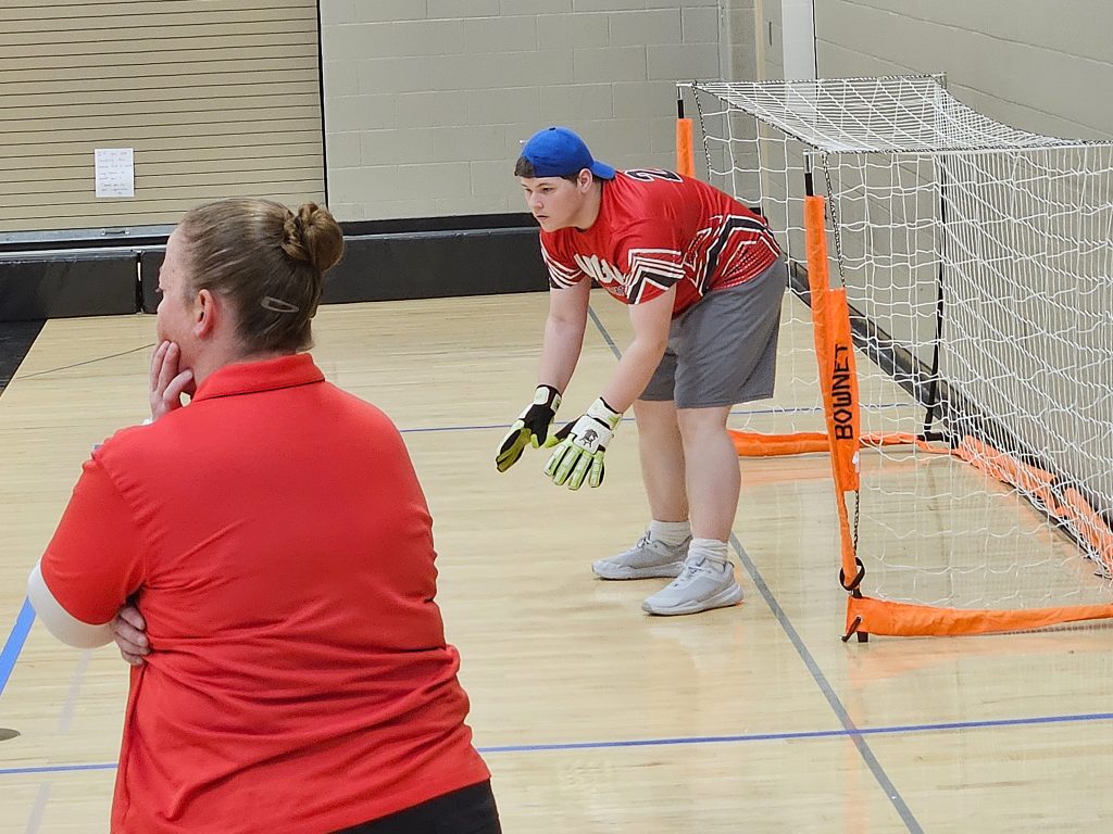 Logan's Dylan Slabaugh gets ready to stop a West Salem/Bangor shot during an ASL soccer game. -- TODD SOMMERFELDT PHOTO
