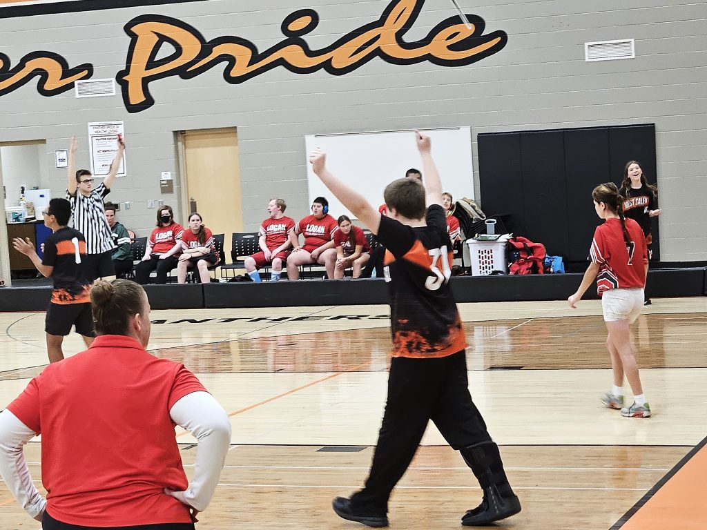 Tryton Gilberson celebrates a goal for West Salem/Bangor in its ASL soccer game against Logan. -- TODD SOMMERFELDT PHOTO