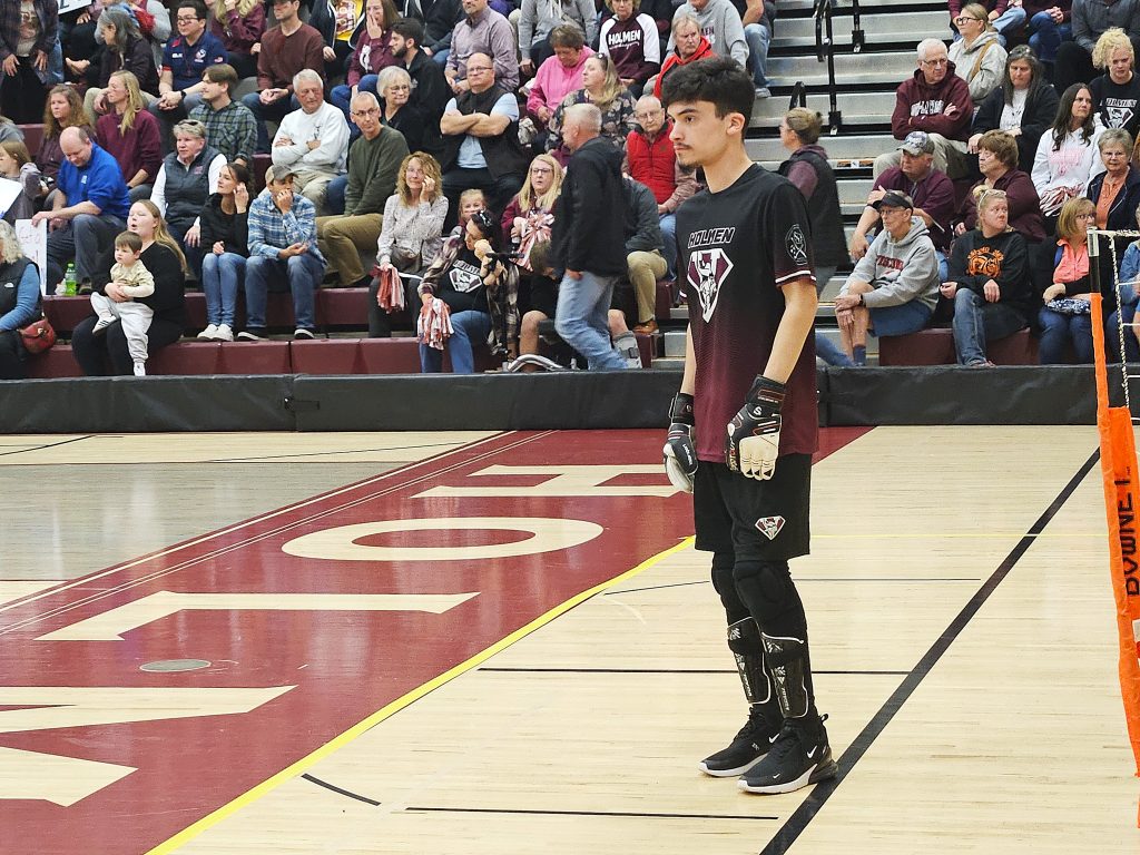 Holmen goalkeeper Carter Van Lin mans his position during Monday's ASL soccer tournament championship game against West Salem/Bangor at the Bernie L. Ferry Fieldhouse. -- TODD SOMMERFELDT PHOTO