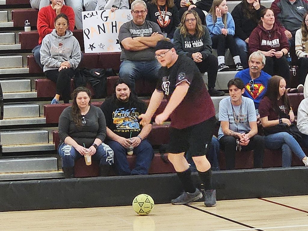 Holmen's Nick Hermann looks for an open teammate during Monday's ASL soccer tournament championship game against West Salem/Bangor at the Bernie L. Ferry Fieldhouse. -- TODD SOMMERFELDT PHOTO