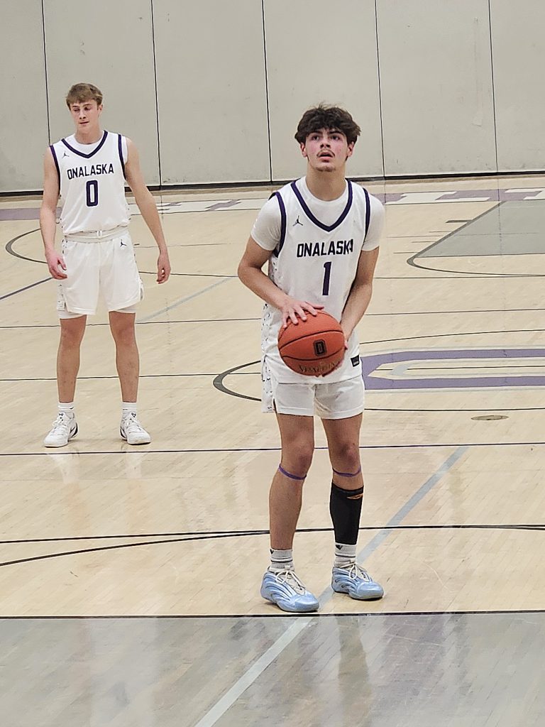Onalaska sophomore Gavin McRoberts shoots a free throw during Tuesday's 72-42 win over DeForest. -- TODD SOMMERFELDT PHOTO