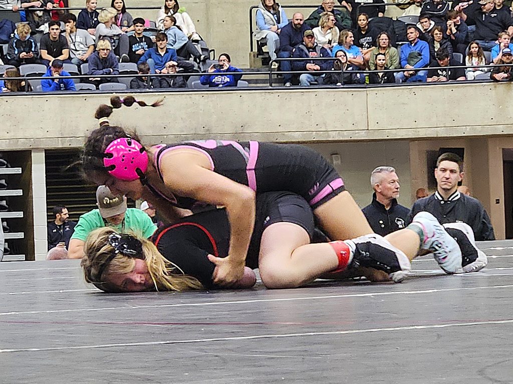 Holmen junior Aini Anderson has control during her 100-pound Bi-State Classic championship match at the La Crosse Center. -- TODD SOMMERFELDT PHOTO
