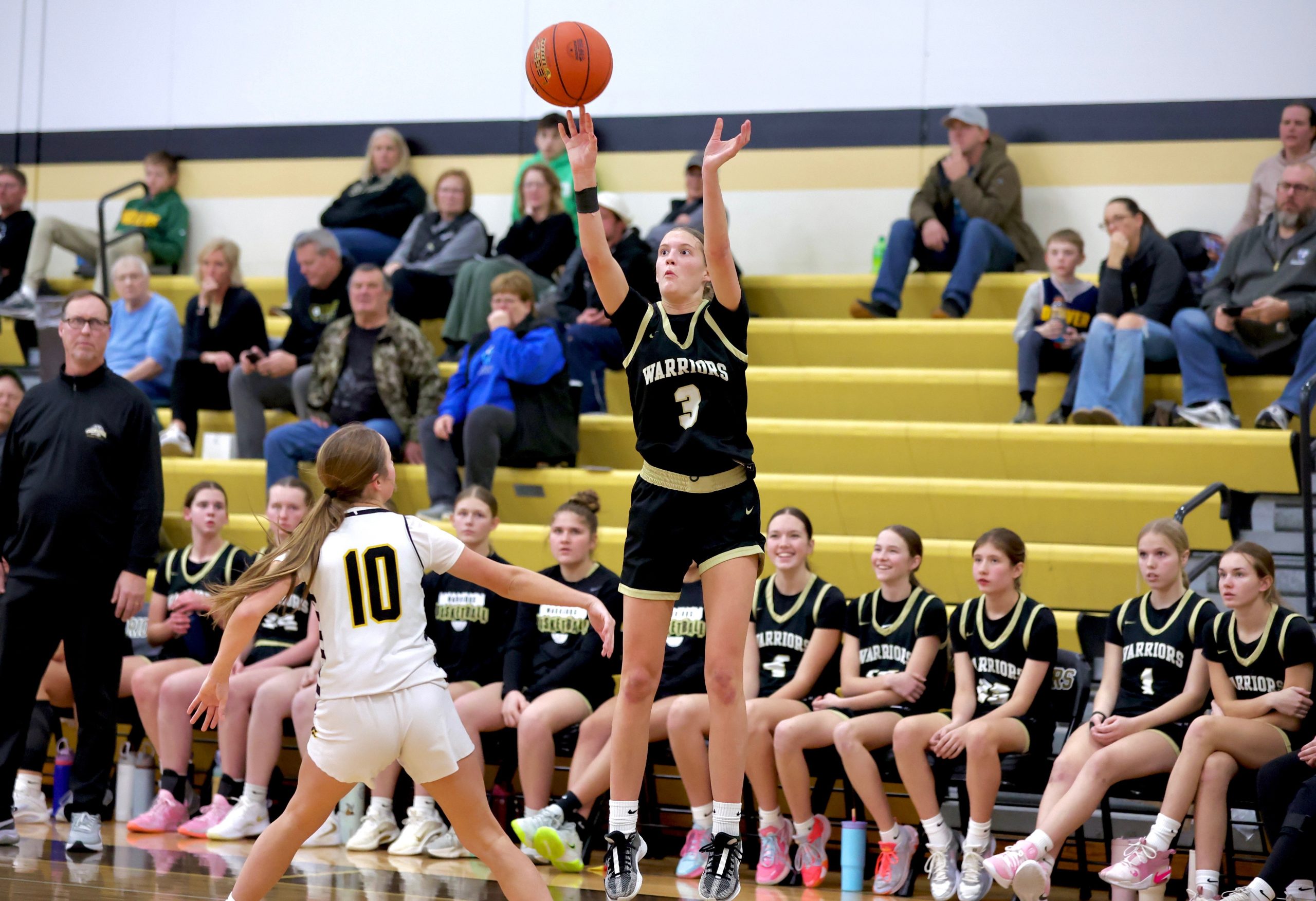 Caledonia senior Aubrie Klug takes a shot during Tuesday night's win over Plainview-Elgin-Millville. -- CRAIG JOHNSON PHOTO