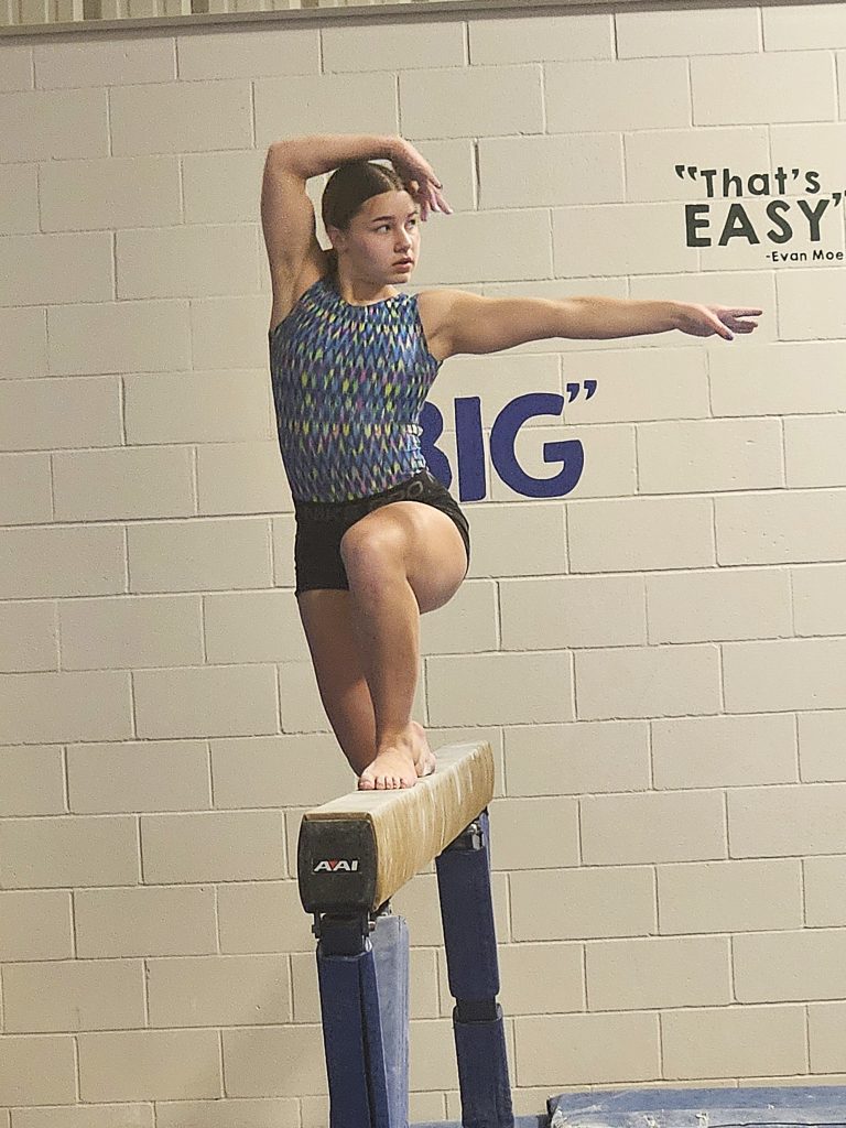 West Salem/Bangor senior gymnast Camdyn Lyga works on the balance beam at a recent practce. -- TODD SOMMERFELDT PHOTO