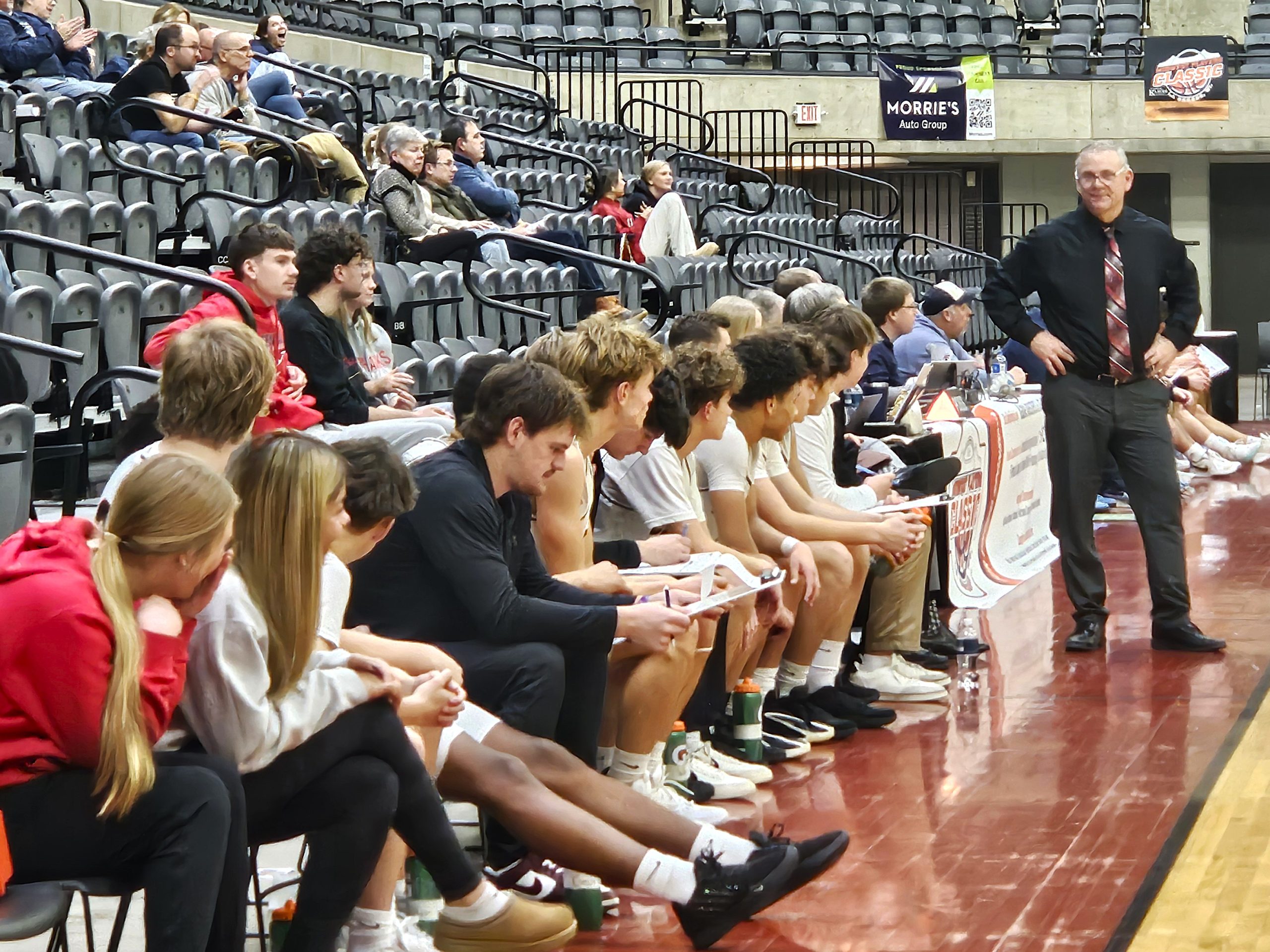 Central boys basketball coach Todd Fergot looks toward his bench during the closing seconds of a win over Little Chute at the La Crosse Center. -- TODD SOMMERFELDT PHOTO