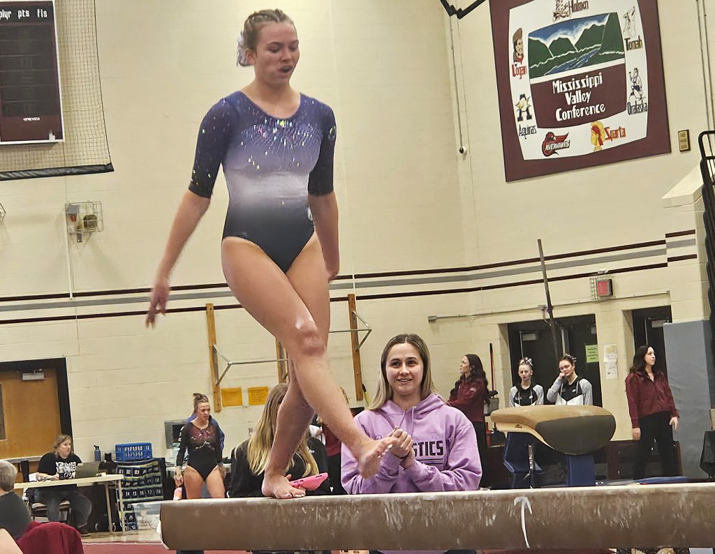 Onalaska co-op's Claire Fortun competes on the balance bean during Mondy's MVC gymnastics meet at the Bernie L. Ferry Fieldhouse. -- TODD SOMMERFELDT PHOTO