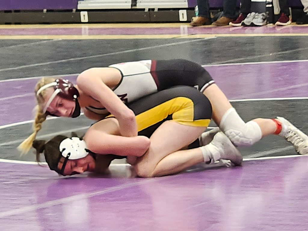 Holmen freshman Kaina Westlie controls her match in Thursday's MVC dual meet against Tomah. -- TODD SOMMERFELDT PHOTO