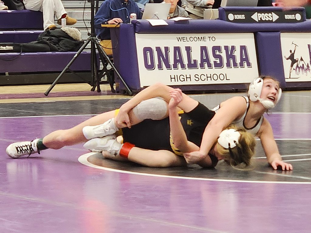 Holmen senior Peyton Kratochvill looks up at the official during her match in the Vikings' dual meet against Tomah on Thursday. -- TODD SOMMERFELDT PHOTO