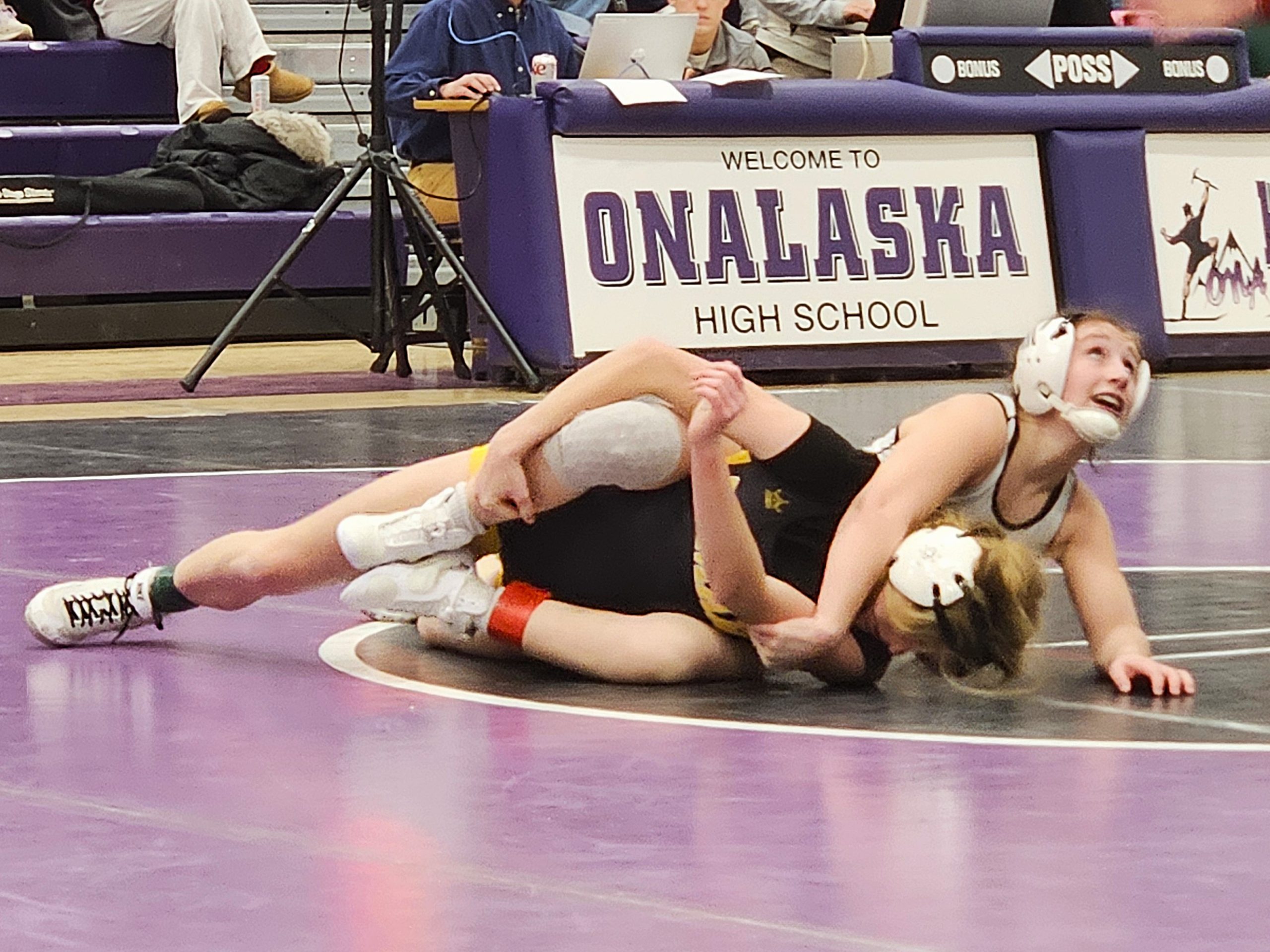 Holmen senior Peyton Kratochvill looks up at the official during her match in the Vikings' dual meet against Tomah on Thursday. -- TODD SOMMERFELDT PHOTO