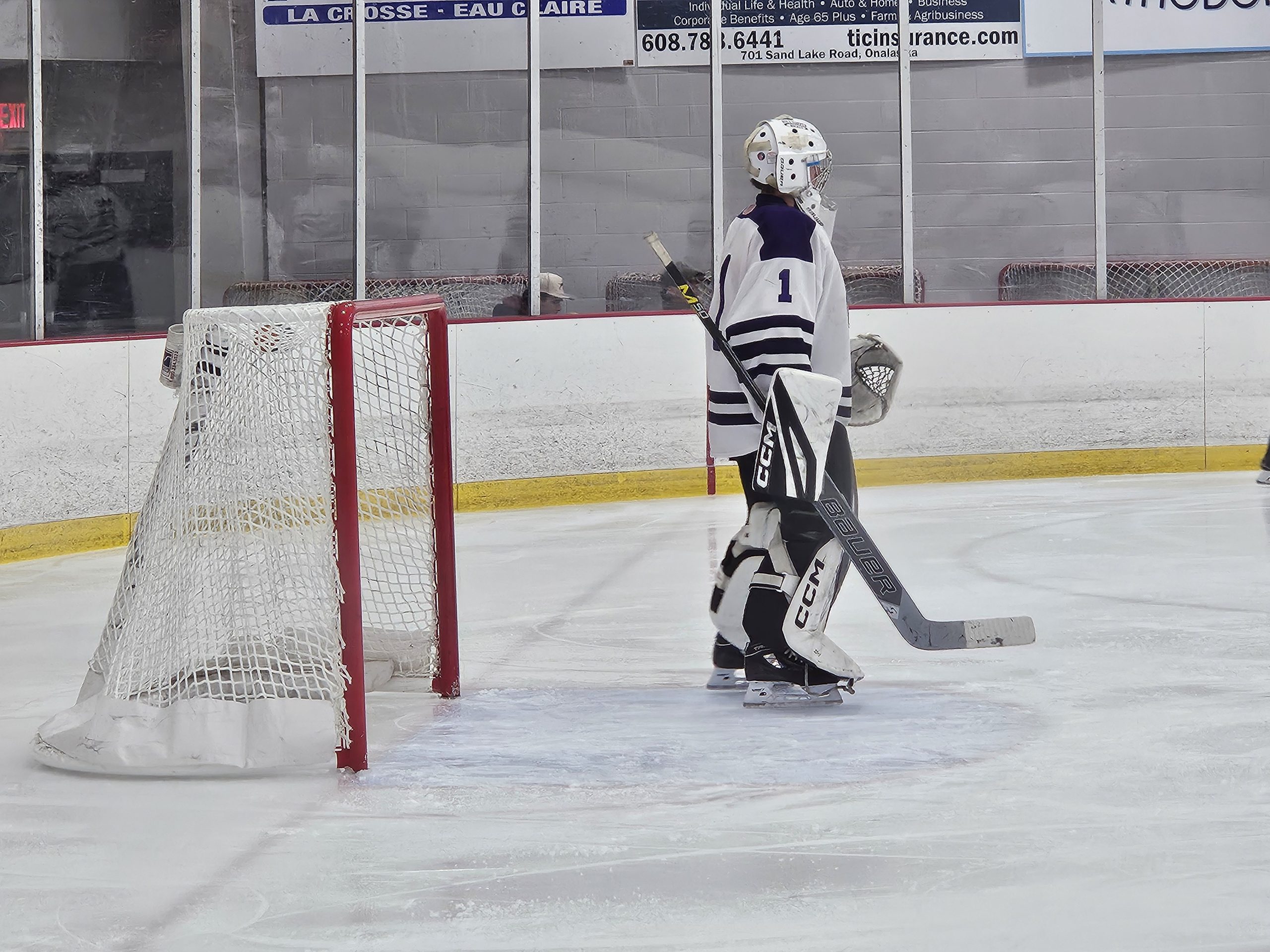Onalaska/La Crosse goaltender Parker Tripp waits for the action to come his way during a game against West Salem/Bangor. -- TODD SOMMERFELDT PHOTO