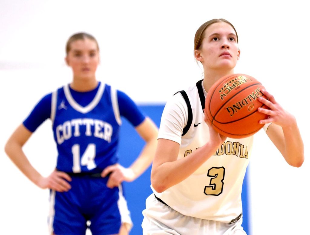 Caledonia senior Aubrie Klug shoots a free throw during a game against Winona Cotter this season. -- CRAIG JOHNSON PHOTO