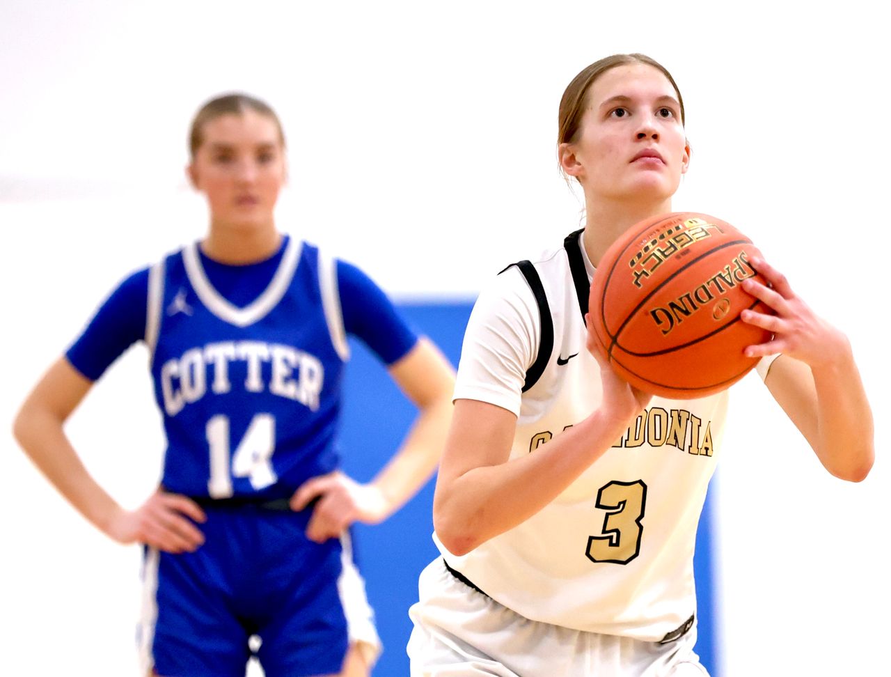 Caledonia senior Aubrie Klug shoots a free throw during a game against Winona Cotter this season. -- CRAIG JOHNSON PHOTO
