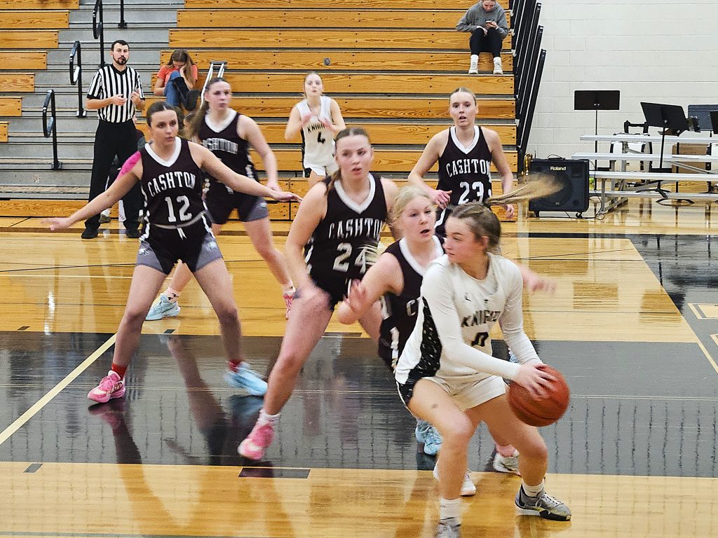 Luther sophomore Jaeyda Livingston tries to find a place to go with the ball during a game against Cashton. -- TODD SOMMERFELDT PHOTO