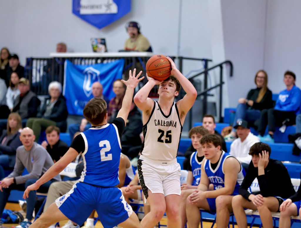 Caledonia senior Aaron Stemper made eight 3-pointers and scored 32 points in a win over Cotter on Tuesday. -- CRAIG JOHNSON PHOTO