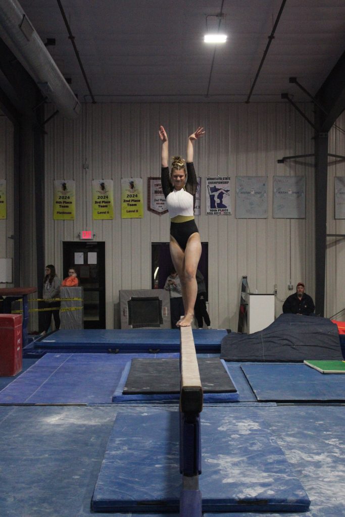 Caledonia junior Vivian Kittleson is headed to the MSHSL state gymnastics meet after qualifying on the balance beam. -- ELLIA HOSCHEIT PHOTO