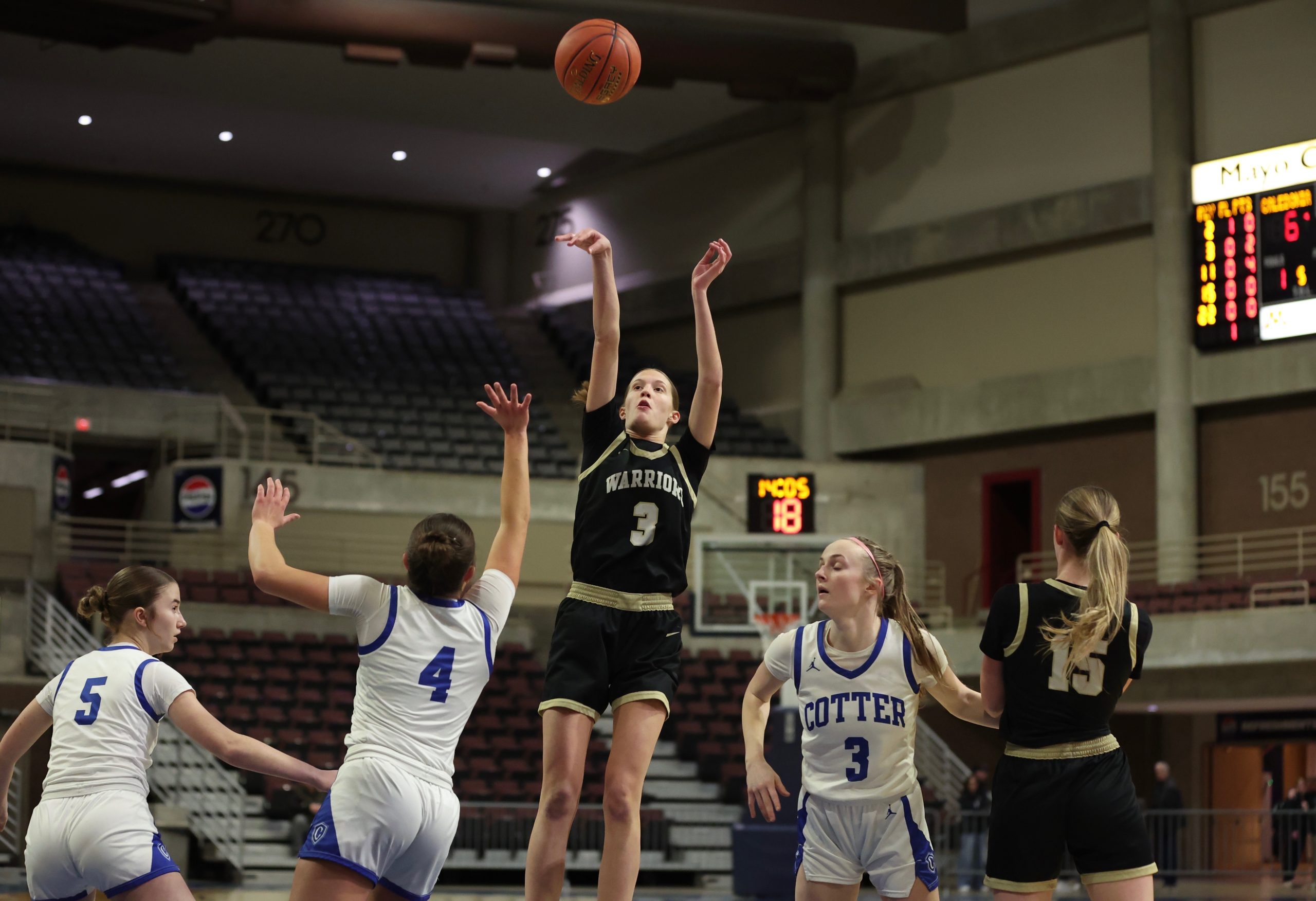 Caledonia senior Aubrie Klug shoots during a 70-51 Section 1AA quarterfinal win over Winona Cotter. -- CRAIG JOHNSON PHOTO