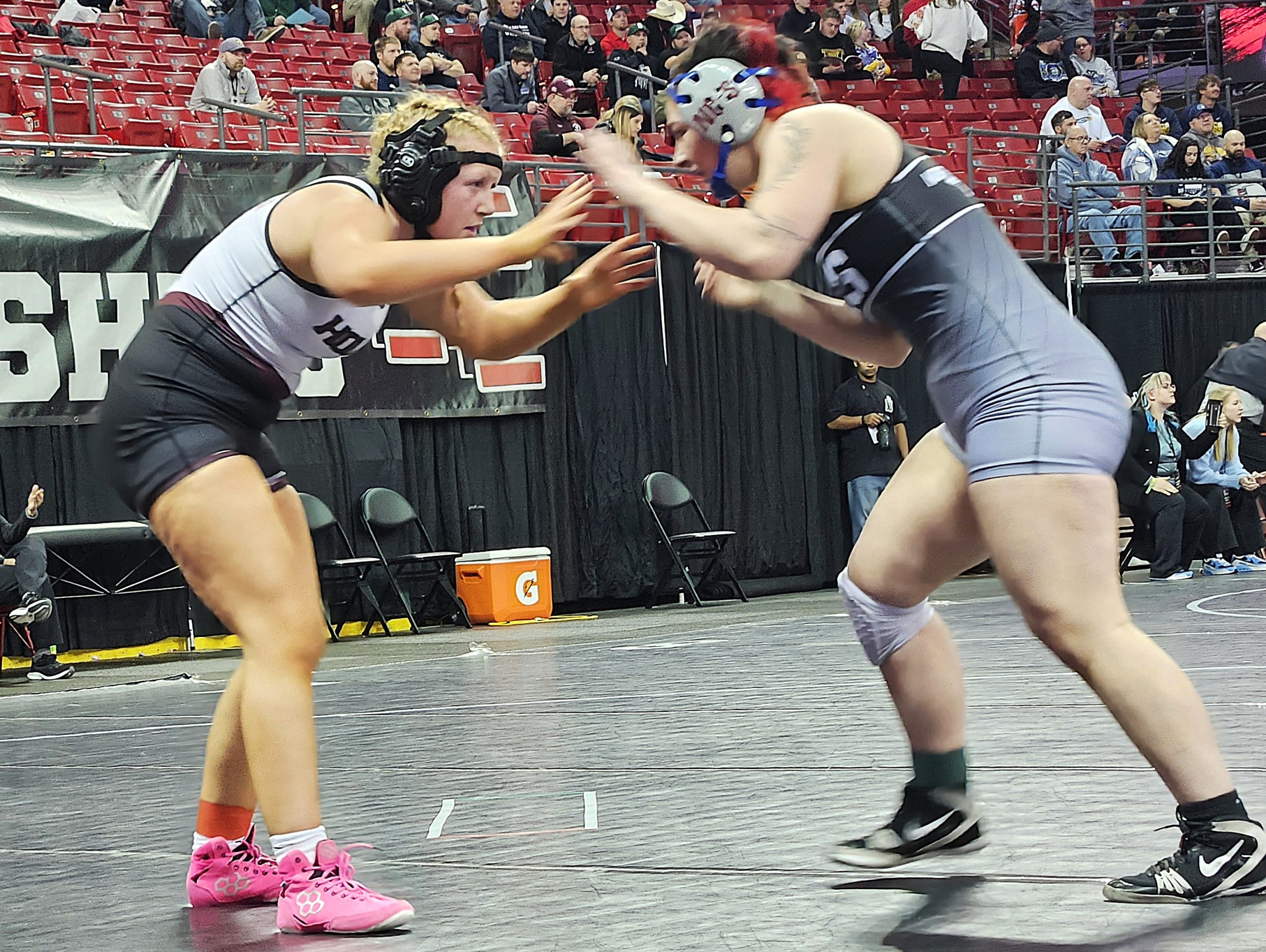 Holmen's Avalee Euler wrestles a 185-pound match at the WIAA state tournament in Madison. -- TODD SOMMERFELDT PHOTO