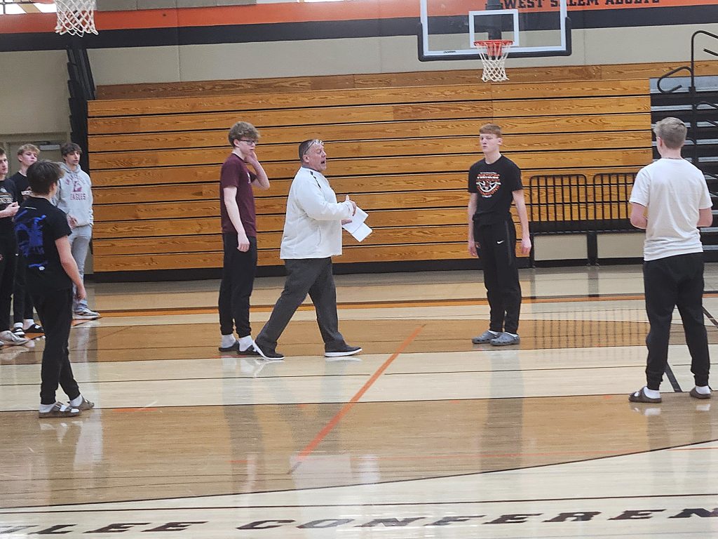 The West Salem boys basketball team goes through a walkthrough before playing Menomonie for the WIAA Division 2 sectional championship. -- TODD SOMMERFELDT PHOTO