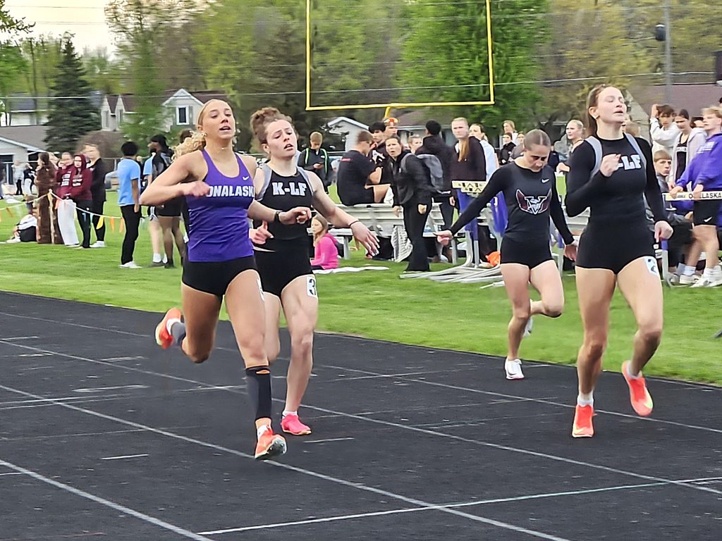 Onalaska senior Makena McGarry reaches the finish line in the 200 at Tuesday's Onalaska Open. -- TODD SOMMERFELDT OPEN