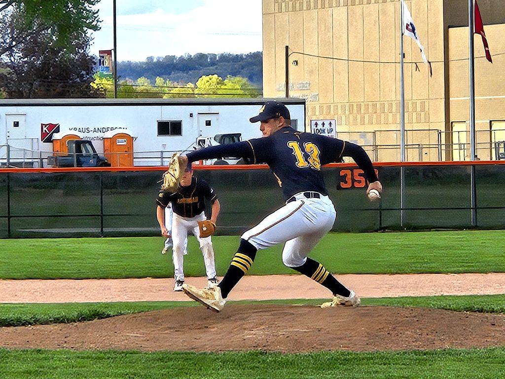 Landon Teachout throws a pitch for Aquinas during a game against West Salem. -- TODD SOMMERFELDT PHOTO