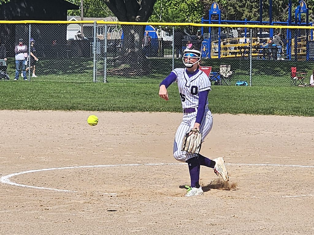 Sydney Krause delivers a pitch for Onalaska against Menomonie. -- TODD SOMMERFELDT PHOTO