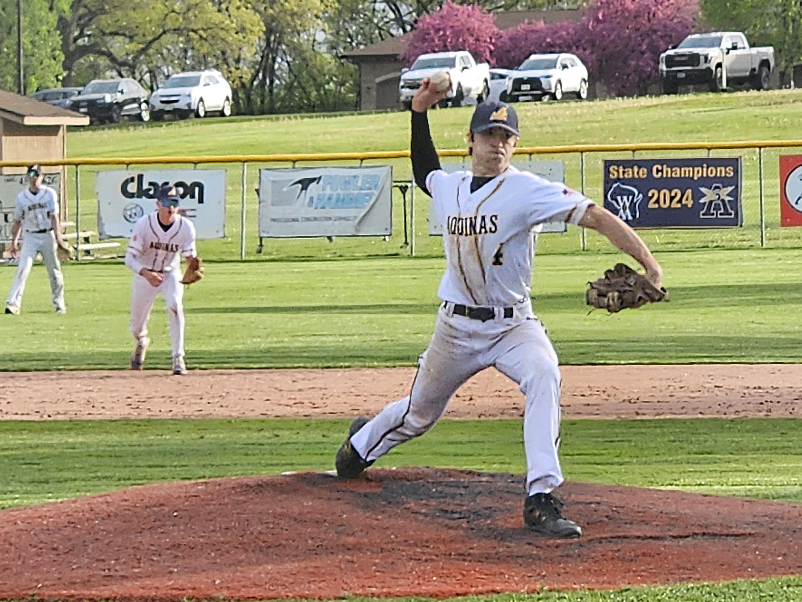Aquinas senior Waylon Hargrove pitches during his two-hit shutout over Central on Monday. -- TODD SOMMERFELDT PHOTO
