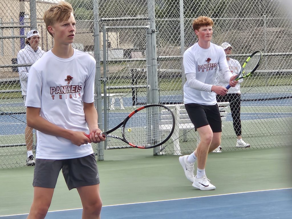 West Salem's No. 1 doubles team of Jed Miller and Tyson Labus await the serve during a match against Onalaska on Monday. -- TODD SOMMERFELDT PHOTO