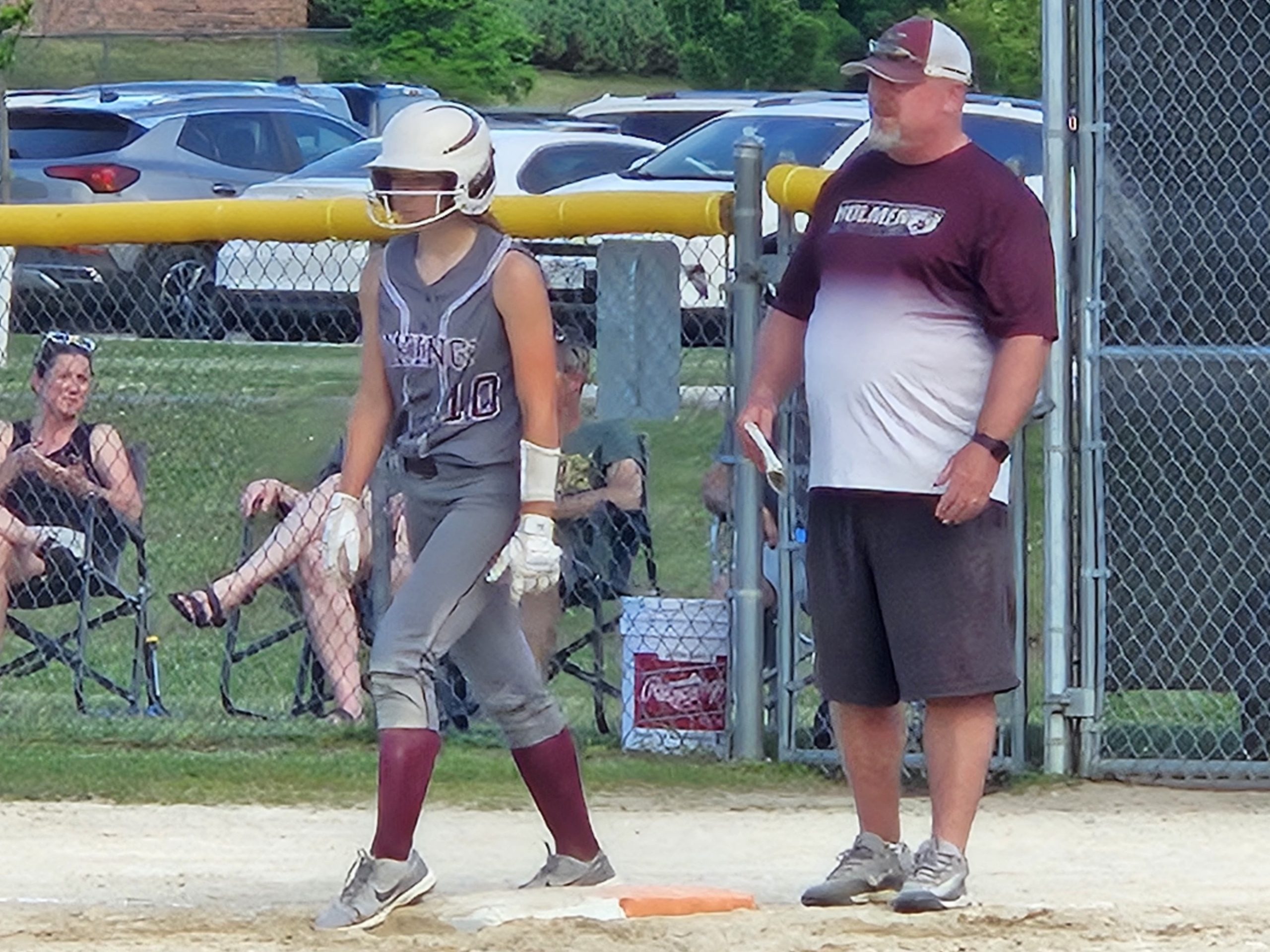 Holmen second baseman Makenzie Nunemacher stands on first base after reaching safely in the fourth inning of a 15-4 WIAA Division 1 regional semifinal win over Central. -- TODD SOMMERFELDT PHOTO