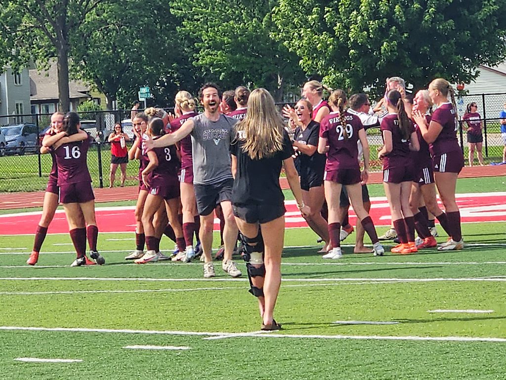 The Holmen girls soccer team celebrates a 1-0 win over Sauk Prairie in a WIAA Division 2 sectional championship game on Saturday. -- TODD SOMMERFELDT PHOTO